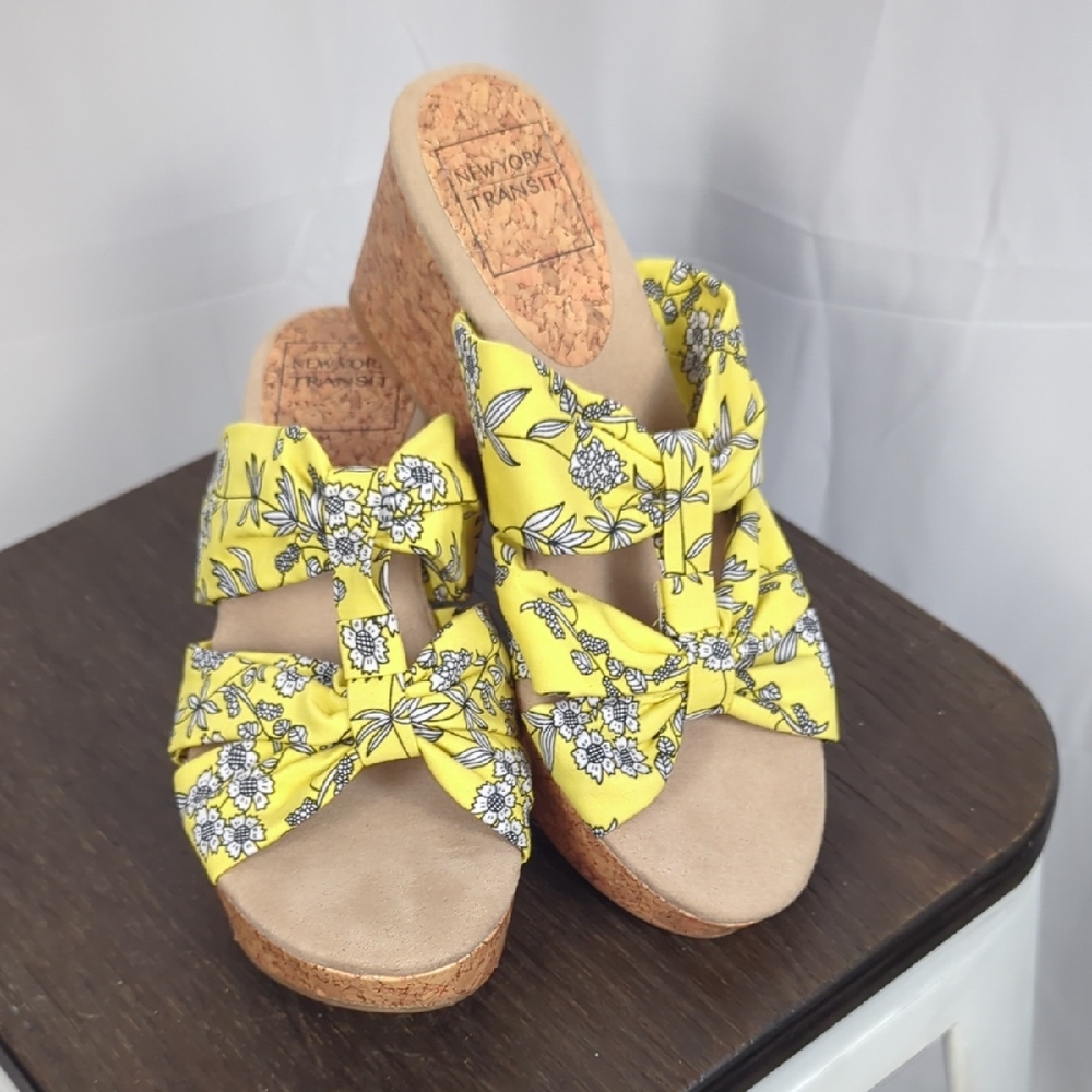 New York Transit Yellow Floral Wedges